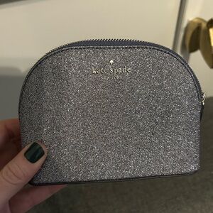 Kate Spade Glittery Silver Cosmetic Case